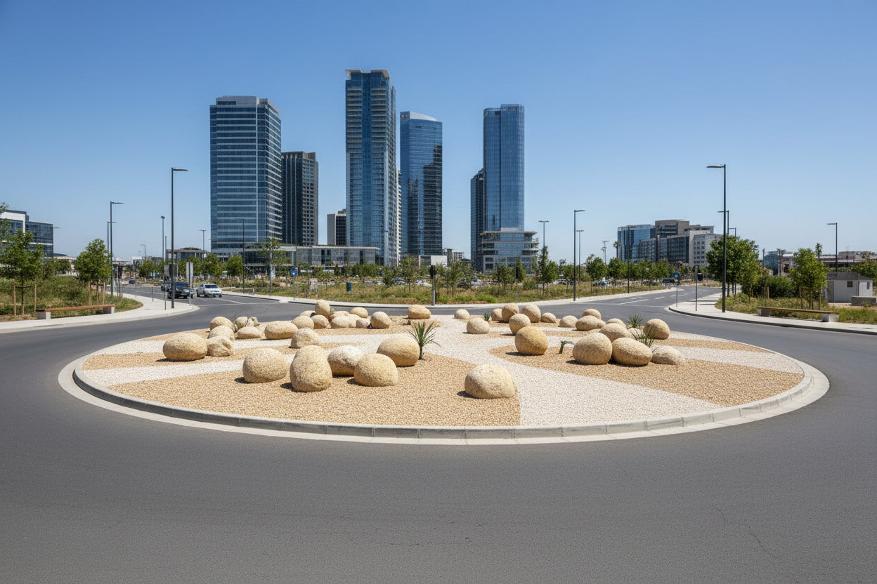 Gros galet de Granit Jaune big bag et roller