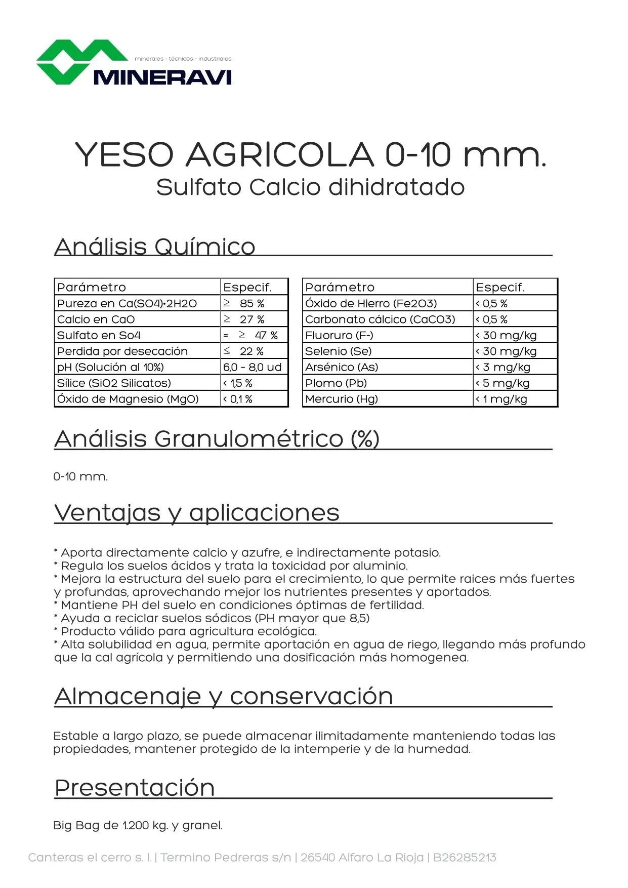 Yeso agrícola - Sulfato Calcio - Vetonek