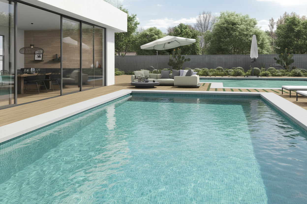 Losa madera porcelanica exterior piscina color roble