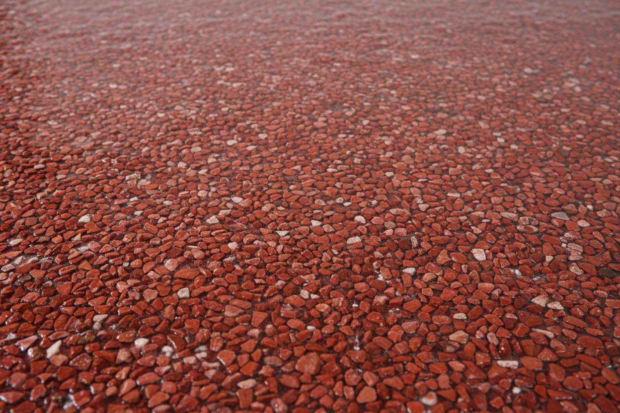 une moquette de pierre avec resine avec gravier rouge